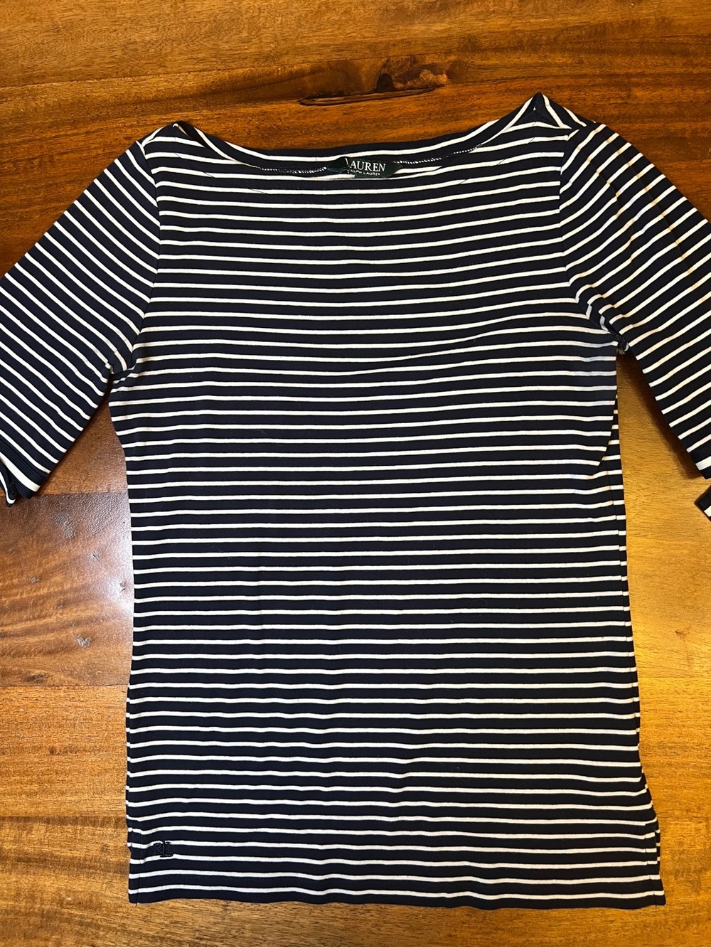 Lauren Ralph Lauren women’s Striped Boatneck Cotton Shirt  3/4 sleeve Size M